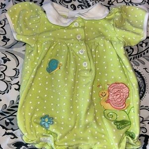 Green Baby Romper with Snail and Butterfly Design